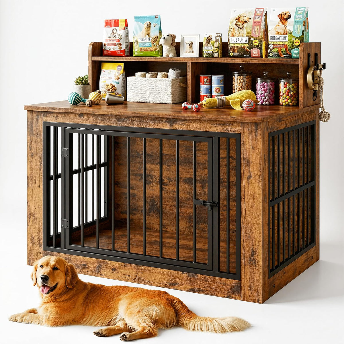 IRONCK Dog Crate Furniture, Heavy Duty Pet Crate for Large Dog - 30.0"L x 43.3"W x 41.8"H / Brown