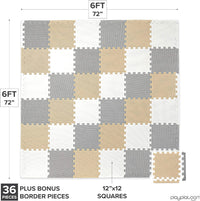Non-Toxic Extra-Thick 36 Piece Children Play & Exercise Mat - 6 ft x 6 ft (Square) / Warm Grey/Cream/Sand - image 2