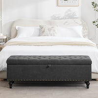 Mangodan51” Linen End of Bed Storage Bench, Tufetd Upholstered Storage Ottoman Bench with Safety Hinge, 330 lb Large Ottoman with Storages for Living Room, Entryway & Bedroom, Window Benches, Grey