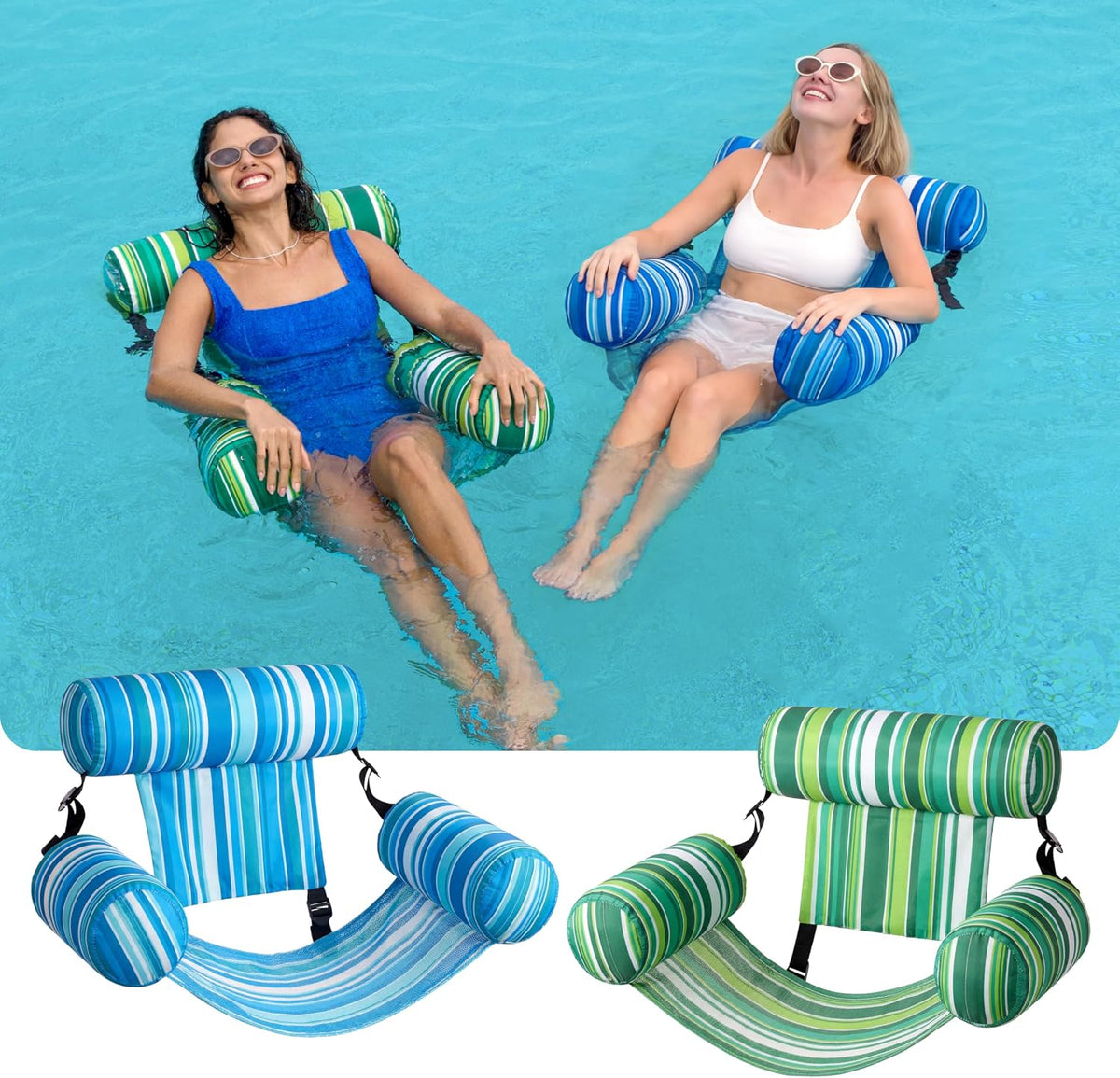 SLOOSH Inflatable Pool Floats Adult - Green,Blue-Stripes - image 2