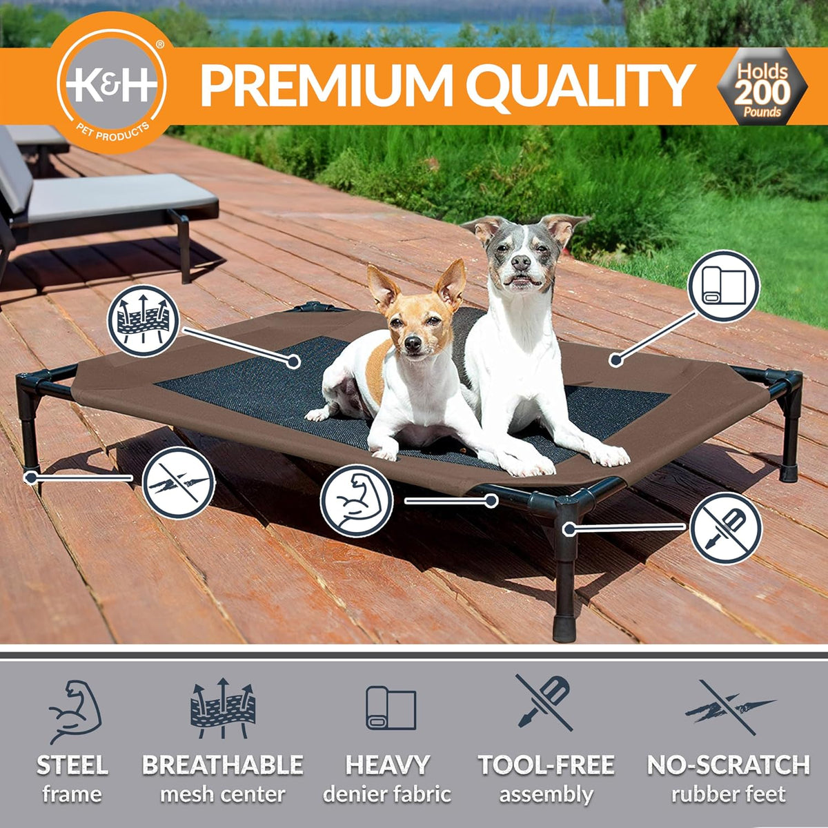 K&H Outdoor Elevated Dog Bed for Small & Medium Pets, Tan - Chocolate/Black Mesh / Large 42"L x 30"W - image 2