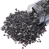 TWINKLING High Luster Fire Glass Gravel Stone Glitter,Broken Glass,Fire Gems Chips,Crushed Glass for Fire Pit Crafts Resin Art Aquarium Garden Decoration,3-6mm,1-Pound Jar (Black)