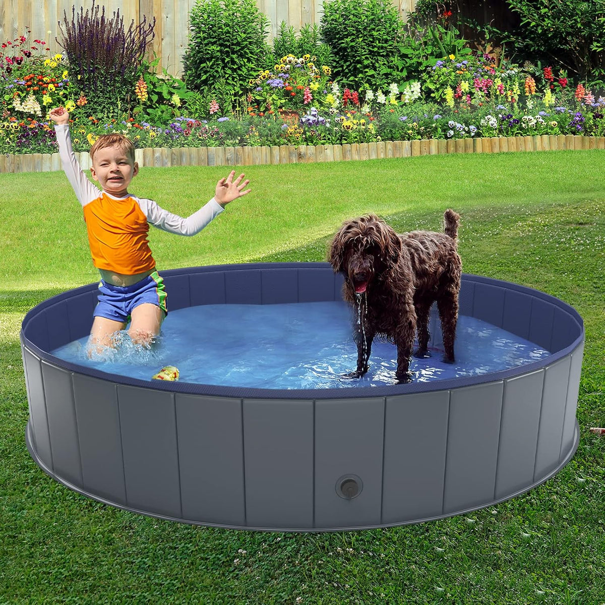 Niubya Foldable Dog Pool, Collapsible Plastic Dog Swimming Pool - 2XL - 64'' x 12'' - image 4