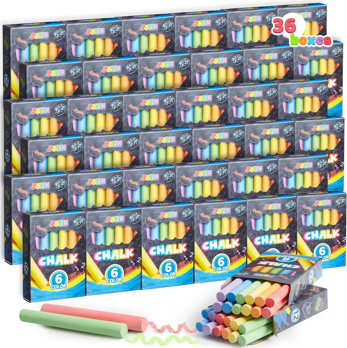 JOYIN mini sidewalk chalk set for kids, 36 boxes in 6 bright colors - view 2
