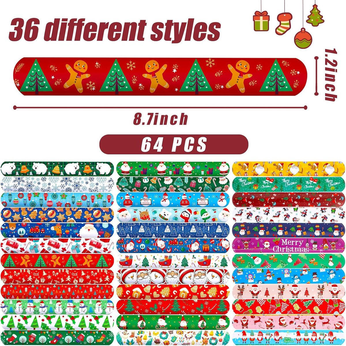 AMOR PRESENT 64 pack Halloween slap bracelets with jack-o-lantern, bat and spider designs - view 6