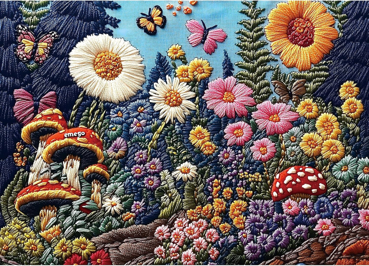 1000 Piece Jigsaw Puzzles for Adults, Lakeside Cabin with Letter – Fun for Kids & Family - Colorful - Embroidered Wildflowers / 27.5" X 19.7"