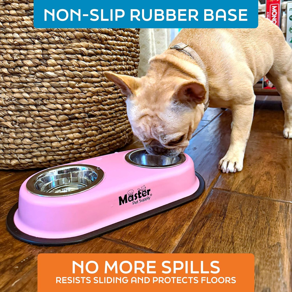 Master Pet Supply Double Dog Bowls Set with Elevated Base Black Velvet – Essentials for Dogs - Mango Tango - image 4