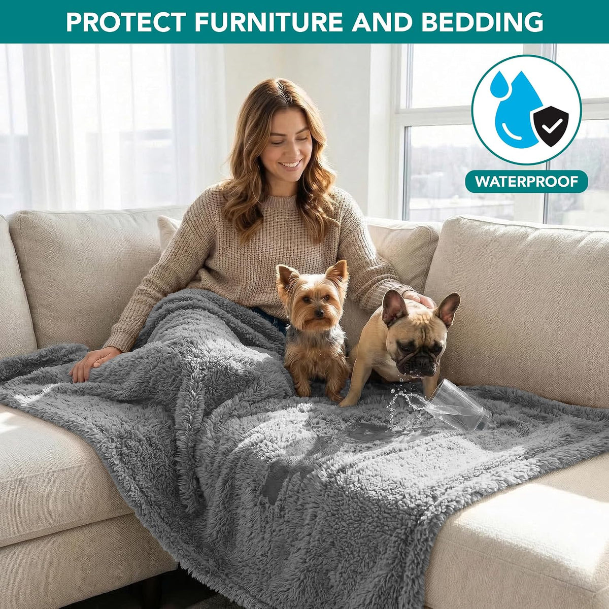 PetAmi Fluffy Sherpa Waterproof Dog Blanket for Small Pet Cat - Light Grey / Small (24x32) - image 3