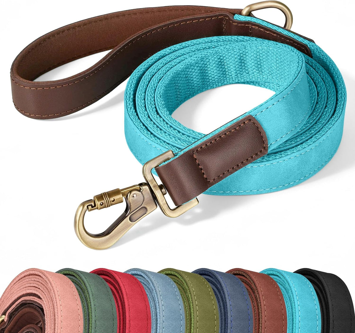 PU Leather Dog Leash for Medium Dogs - Light Blue / 1"x 6FT