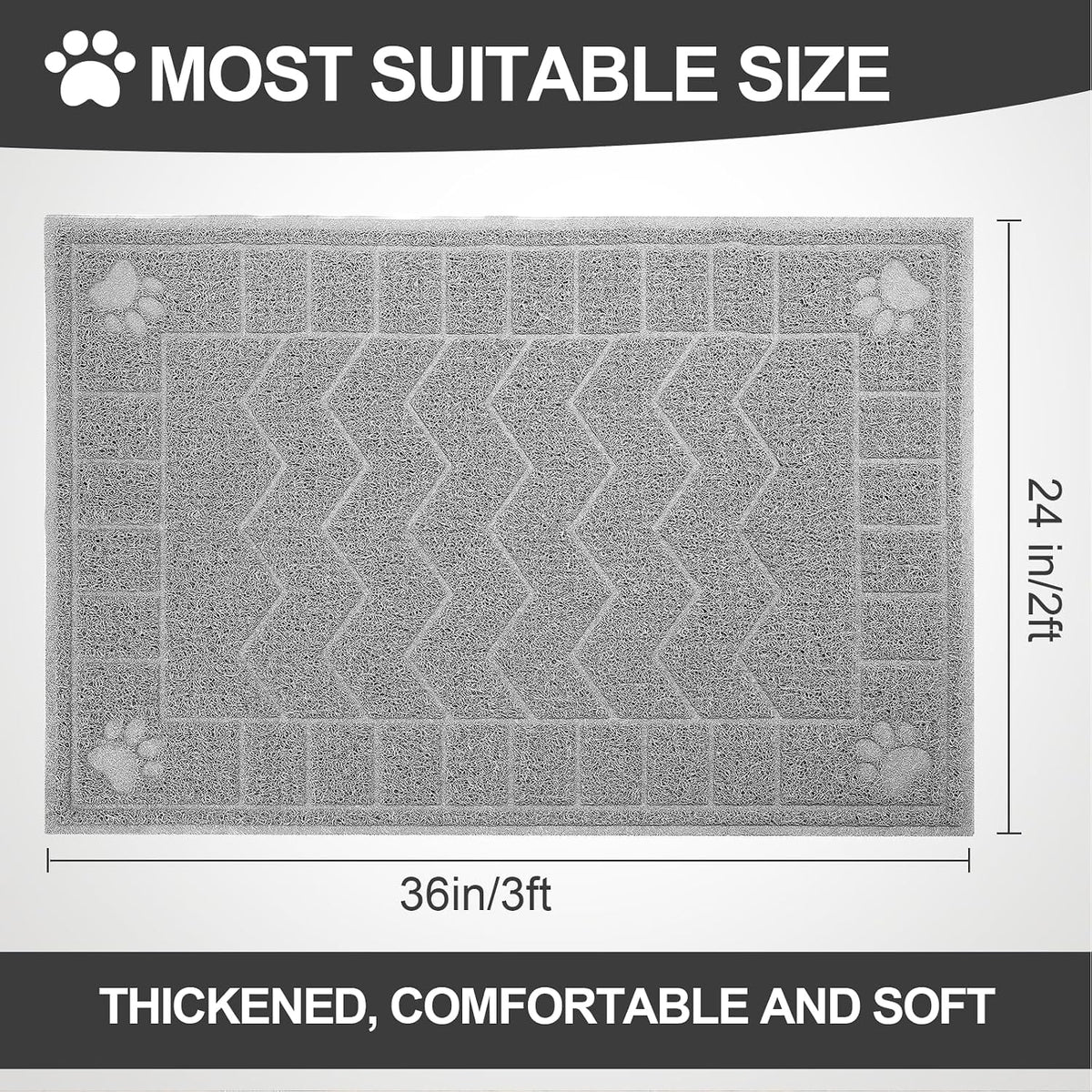 Cat Litter Box Mat, 47" x 35" Large Waterproof Litter Trapping Mat – Daily Care for Cats - Grayish / X-Large（35" x 24" ) - image 2