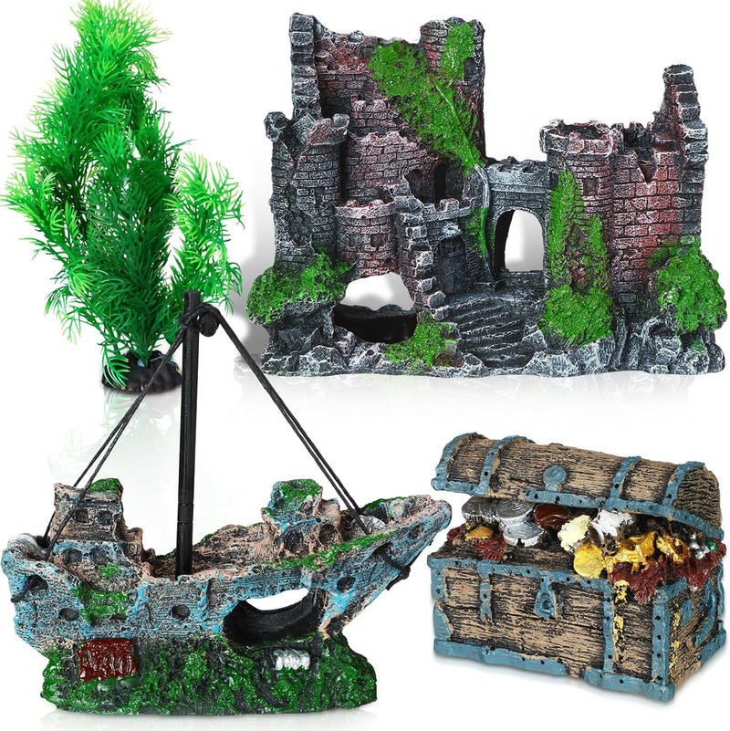 Wenqik 4 Pcs Aquarium Fish Tank Decoration Large Kit Resin Sunken
