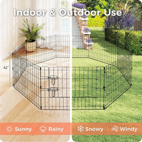 Foldable Dog Playpen 42" Height 8 Panels Metal Exercise Pen with Door - Indoor/Outdoor Dog Play Pen for Medium-Large Dogs, Portable Pet Fence for Yard Garden Camping, Black