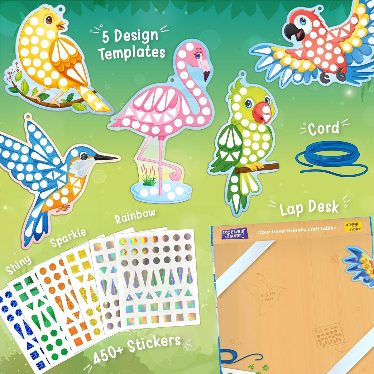Imagimake Mirror Mosaic, Princess & Unicorn, 10 Templates - 6. Birds - image 2