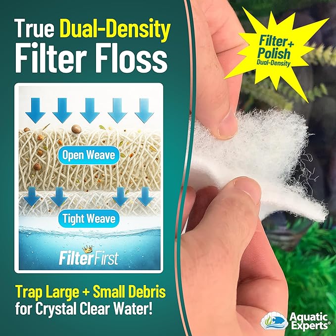 Aquatic Experts FilterFirst Aquarium Filter Pad - Aquarium Filter Floss for Crystal Clear Water, 3/4" - 1" Thick (24 Inch Wide, 12 Feet Long)
