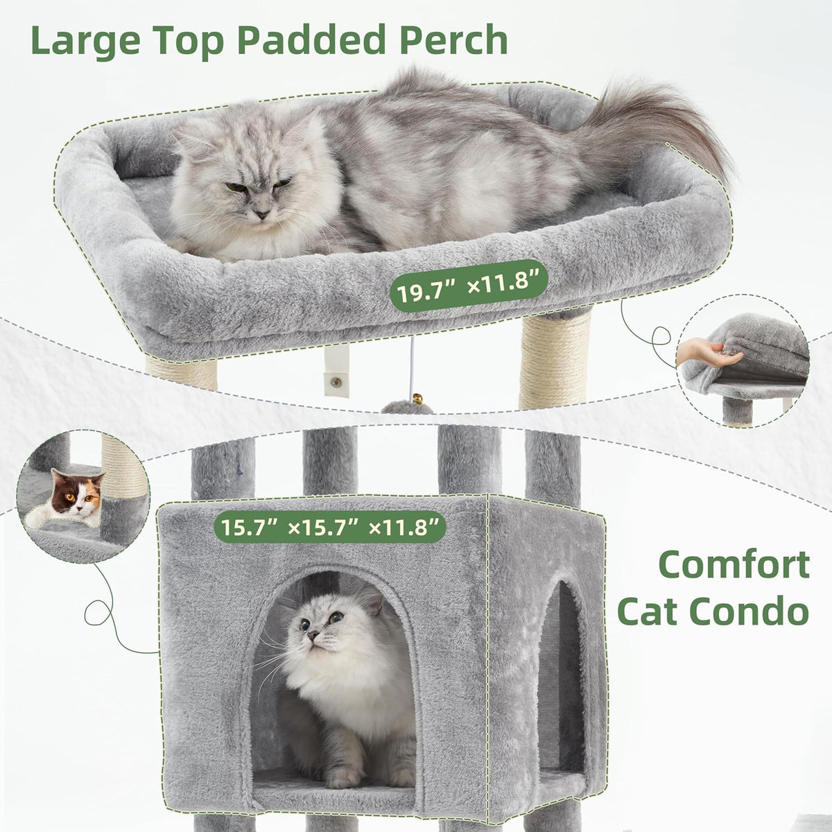 Maine Coon Cat Tree, Heavy Duty Cat Tower for 20 lbs+, GCT033G – Essentials for Cats - 52 inches / Light Gray - image 2
