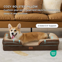 Bedsure Orthopedic Dog Beds Large Sized Dog - Washable Large Dog Cat Bed Waterproof, Comfort Dogs Couch Sofa with Washable Removable Cover, Pet Bed with Nonskid Bottom, Brown, 35"