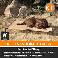 K&H Pet Products Cooling Elevated Dog Bed, Outdoor Raised Cot with Waterproof Breathable Mesh for Medium Dogs, Portable Place Bed with Heavy-Duty Metal Frame & Hammock Style Cover - Medium Tan