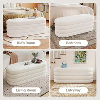 Storage Ottoman Bench 49.2 Inch Upholstered Fabric Storage Bench for Bedroom End of Bed Aesthetic Large Oval Ottoman for Living Room Entryway (Ivory)