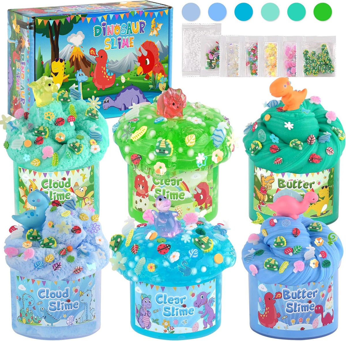 6 Pack Halloween Slime Kit, Cloud Butter Slime for Girls Boys – Fun for Kids & Family - Dinosaur