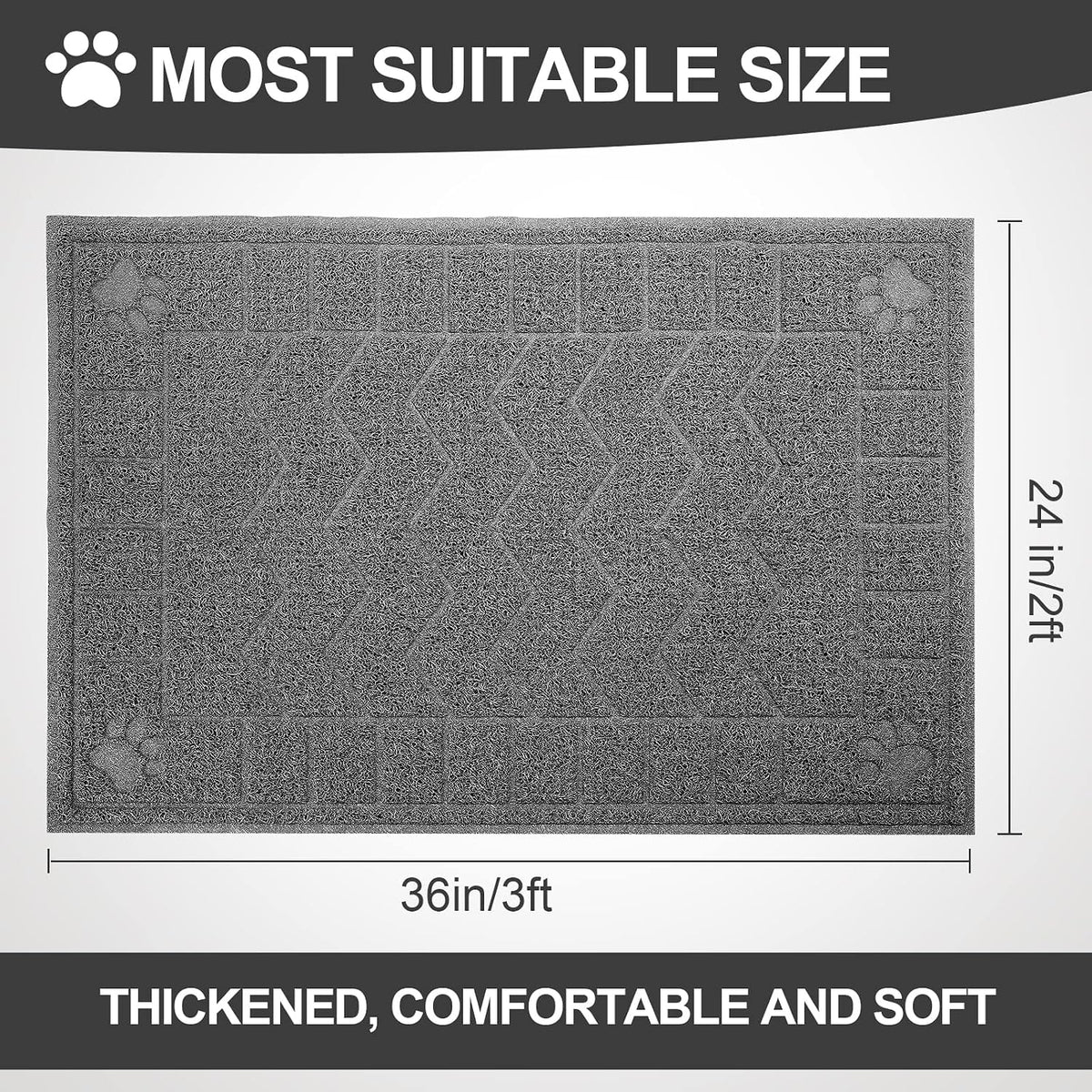 Cat Litter Box Mat, 47" x 35" Large Waterproof Litter Trapping Mat – Daily Care for Cats - Grey / X-Large（35" x 24" ) - image 2