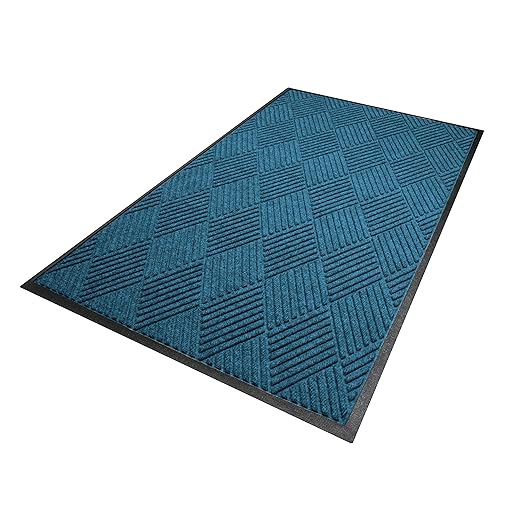 M+A Matting WaterHog Diamond | Commercial-Grade Entrance Mat with Rubber Border – Indoor/Outdoor, Quick Drying, Stain Resistant Door Mat (Blue, 4' x 8')
