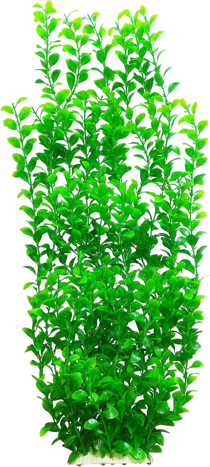 Tall Green Round Leaves Aquarium Décor Plastic Plants Extra Large 22