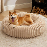 Bedsure ComfyFleece Donut Dog Bed Medium Size Dog with Washable Cover – Essentials for Dogs - L (36x36x8) / Sandy Beige