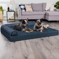 Furhaven Cooling Gel Dog Bed for Large Dogs w/ Removable Bolsters & Washable Cover, For Dogs Up to 125 lbs - Plush & Almond Print L Shaped Chaise - Blue Almonds, Jumbo Plus/XXL