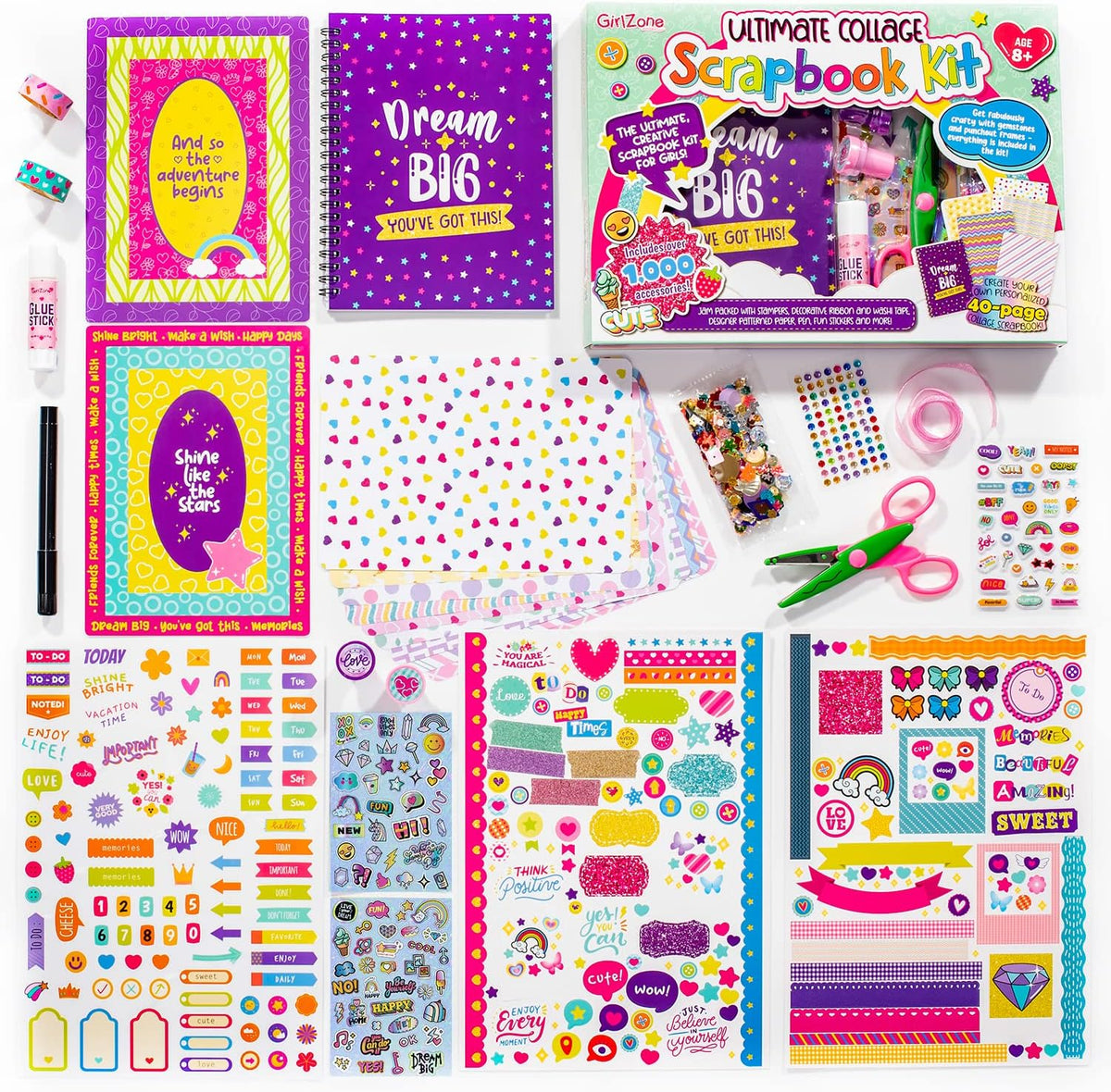 GirlZone collage scrapbook kit with 40 page photo album, stickers, washi tape and ribbons - view 2