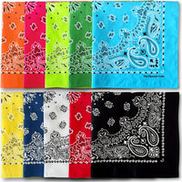Premium Soft Cotton Bandanas Pack for Men and Women Paisley 22 x 22 - Pack of 10 Multicolor