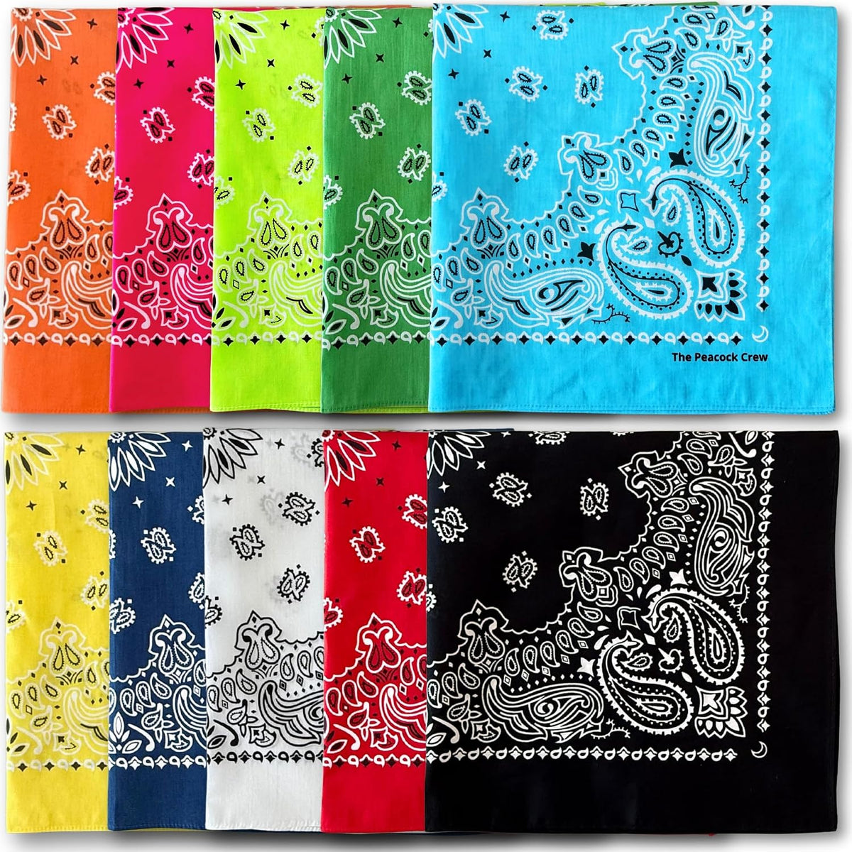 Premium Soft Cotton Bandanas Pack for Men and Women Paisley 22 x 22 - Pack of 10 Multicolor