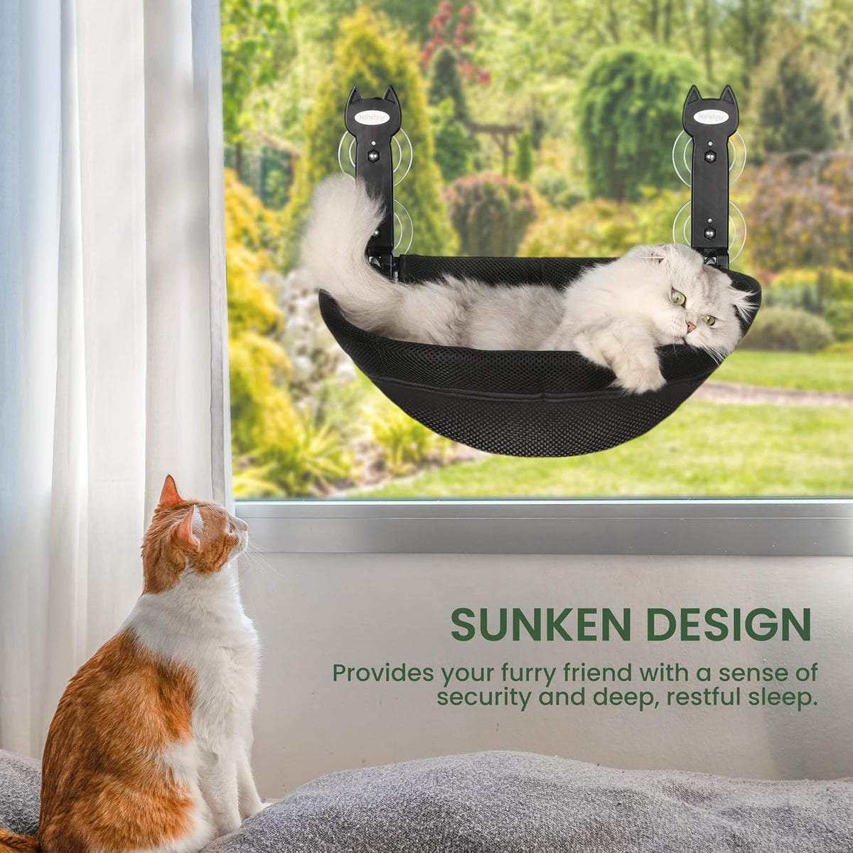 2-Pack Large Cat Window Perch, Cordless Foldable Cat Hammock – Essentials for Cats - Black Deep Perch / 1 Pack - M - image 2