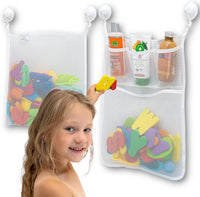 2 x Mesh Bath Toy Organizer + 8 Ultra Strong Hooks - White x2