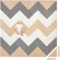 Non-Toxic Extra-Thick 36 Piece Children Play & Exercise Mat - 6x6' (Triangle) / Warm Grey/Cream/Sand