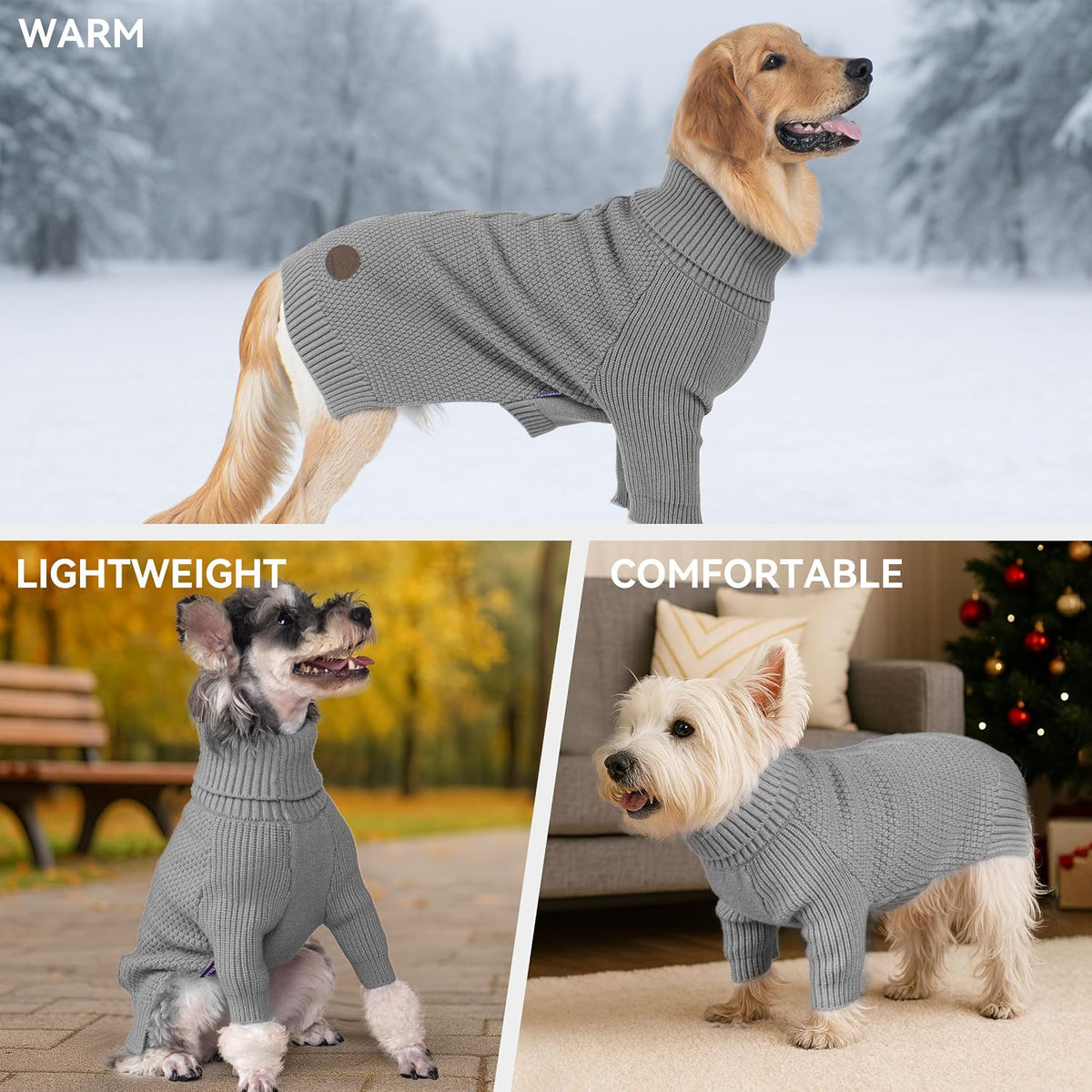 Dog Sweater Long Sleeve Warm Knit Sweaters for Small Dogs Cats Boy – Essentials for Dogs - Grey / X-Large - image 4