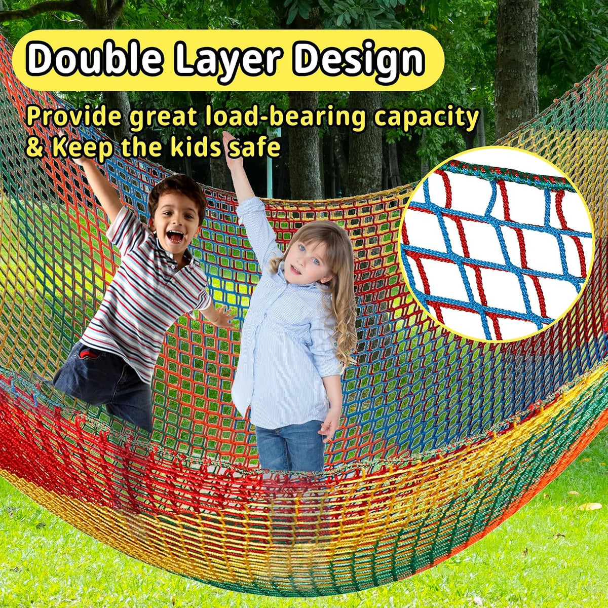 Climbing Cargo Net 6.5' x 9.8' for Outdoor Treehouse – Fun for Kids & Family - 14.7‘ x 9.8‘ / Multicolour - image 3