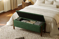 Modern Storage Benches with Walnut Wood Legs, 47'' Ottoman Bench with 20 Gallons Storage Space for Bedroom End of Bed, Fabric Upholstered Entryway Bench with Seating for Livingroom, Green