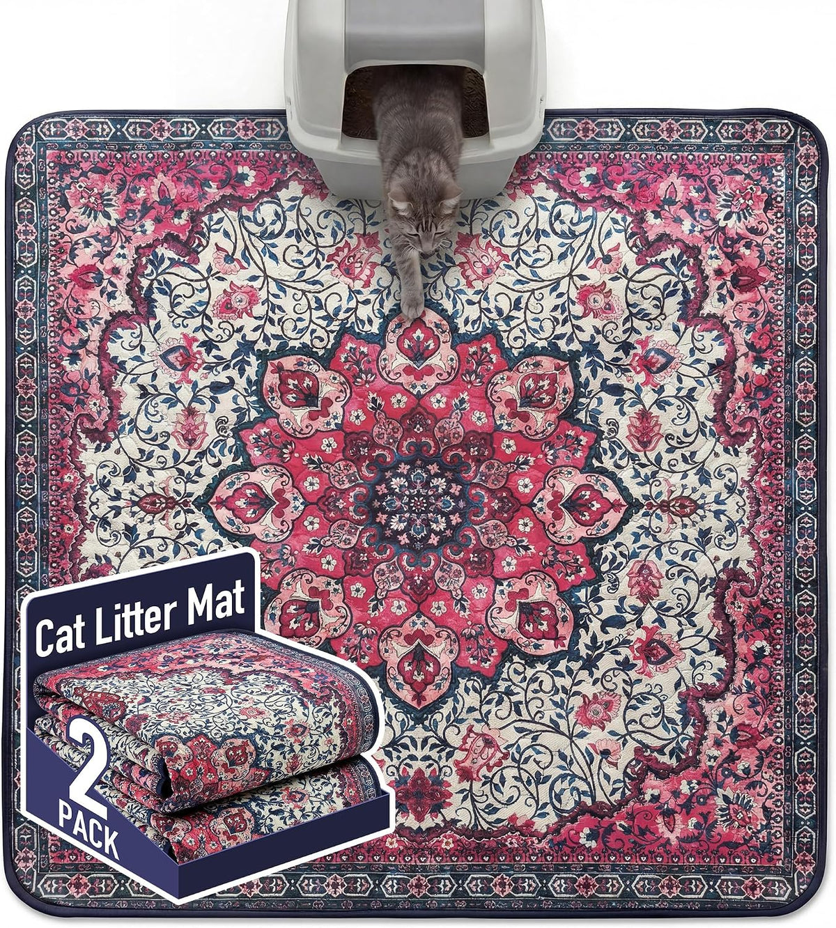 Hompet Cat Litter Mat 2 Pack - 54x54 Inch (Pack of 2) / Rose Pink Mandala
