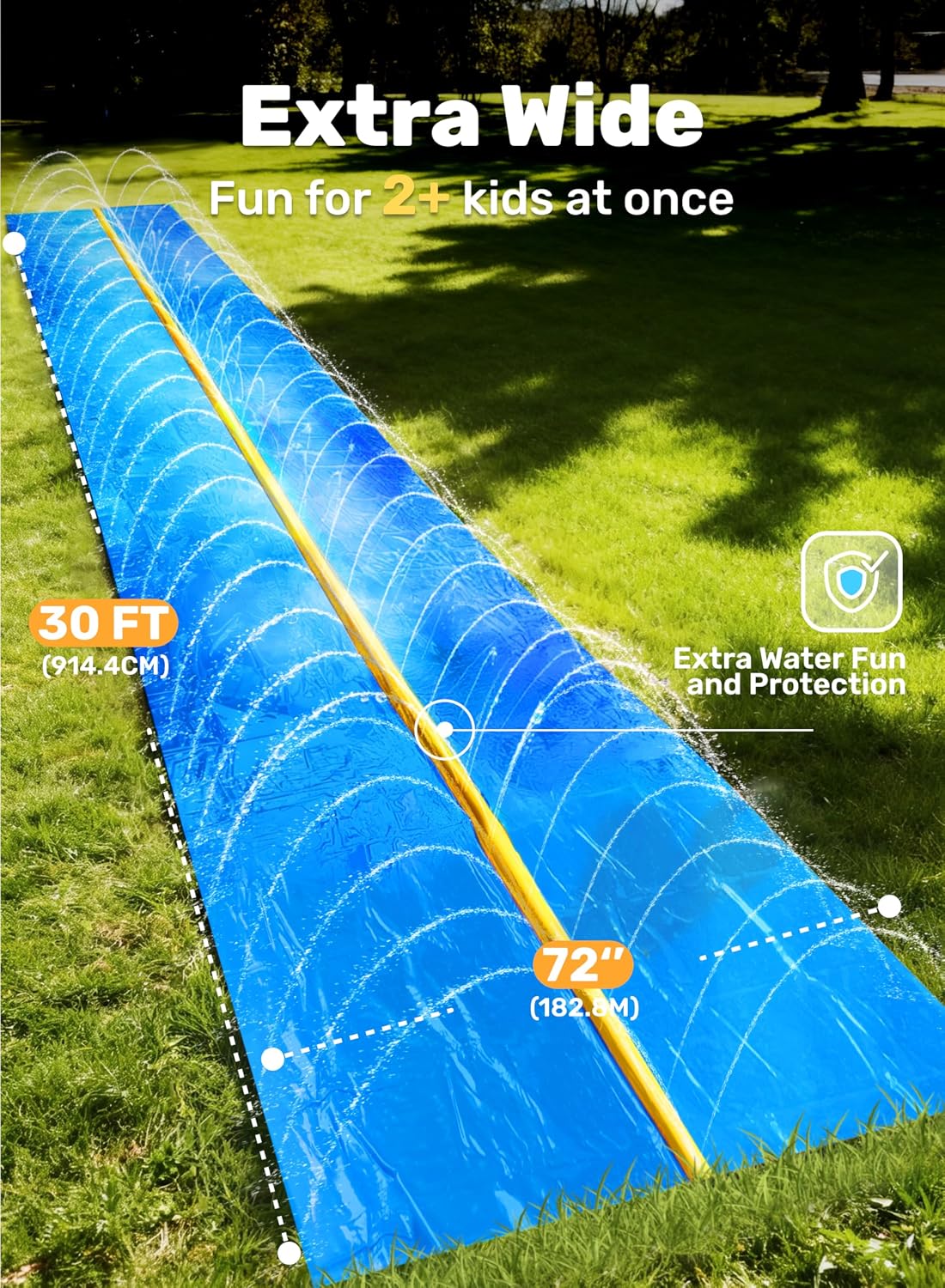 Sloosh Huge Water Slide, 30ft x 6ft Heavy Duty Lawn Water Slip with Built-in Sprinkler Slide and 2 - image 2