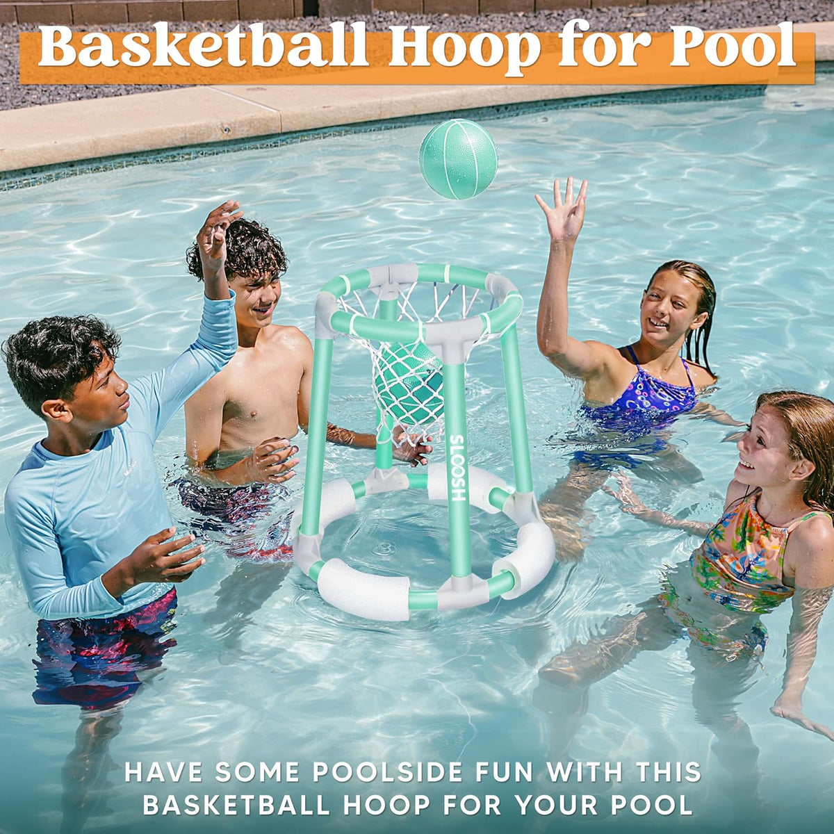 Sloosh Pool Basketball Hoop Set, Floating Basketball Pool Game - Green - image 2