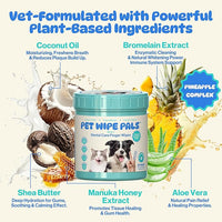 All-in-1 Dog Teeth Cleaning Wipes | Enzymatic Whitening + Premium Scrubbing Beads | No Mess, Pet Dental Wipes & Finger Tooth Brushing Kit | Plant-Based Dental Care for Cats & Dogs (60 Count)