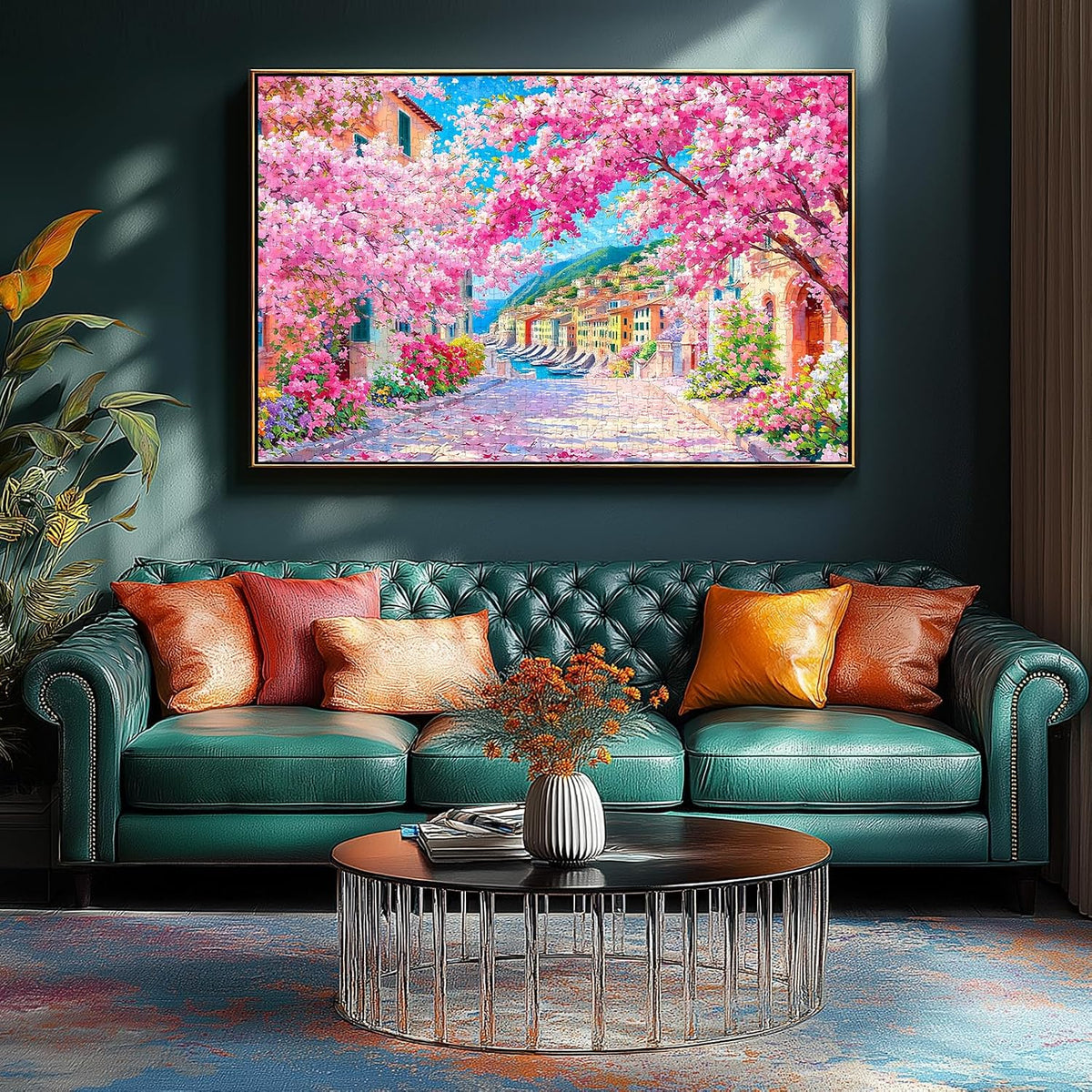 Vintage Paint Hummingbird Flower 500 Piece Puzzles for Adults - Pink-1000 Piece-cherry Blossom Cinque Terre / 27.5" X 19.7" - image 4