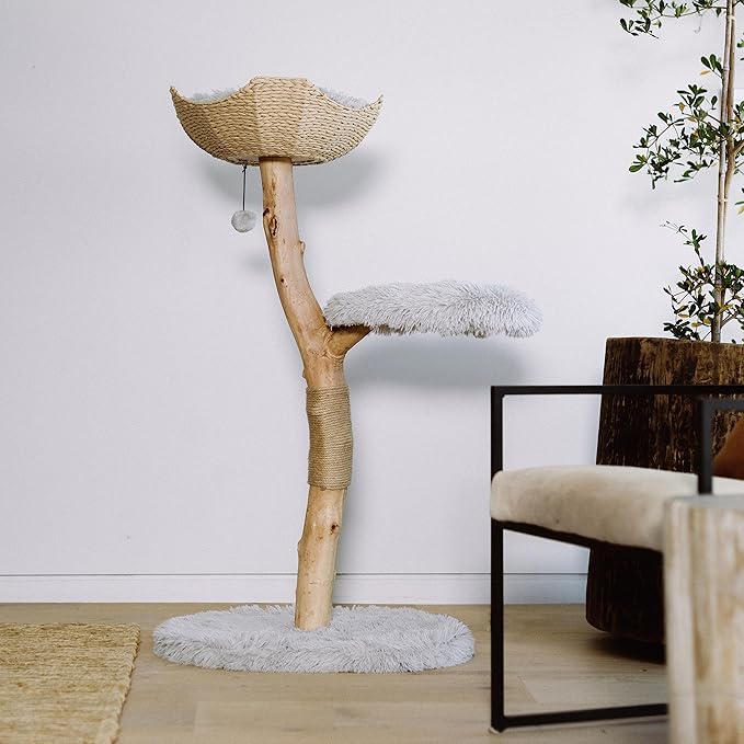 Wooden Cat Tree Tower, Modern Single Branch Cat Condo, Wood Cat Tree, Cat Climbing, Furniture for Cat, Cat Lover Gift, Cat Furniture,Cat Gift by MAU LIFESTYLE (Bullet Gray)