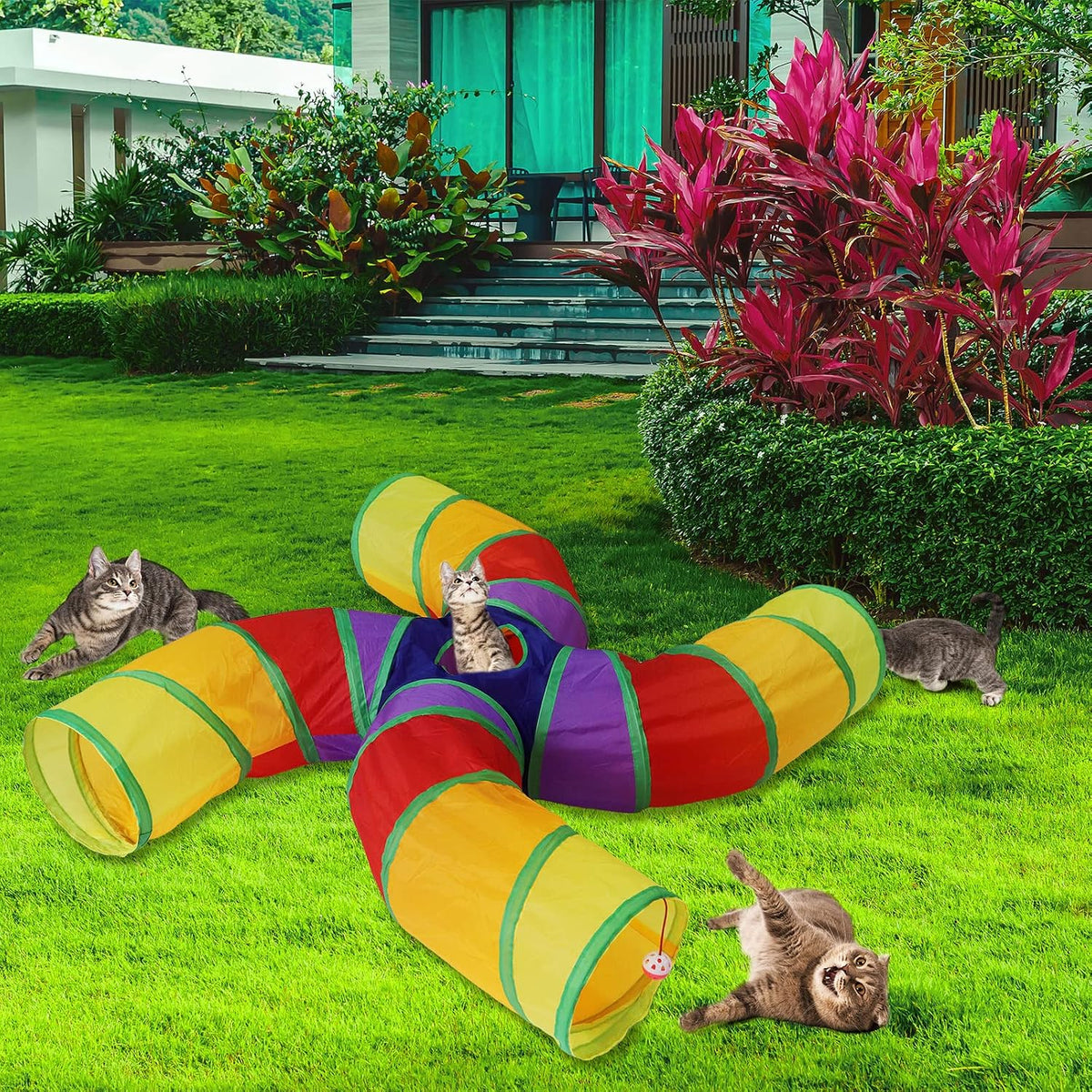 Bemodst Cat Tunnel for Indoor Cats - Rainbow-4 Way - image 2