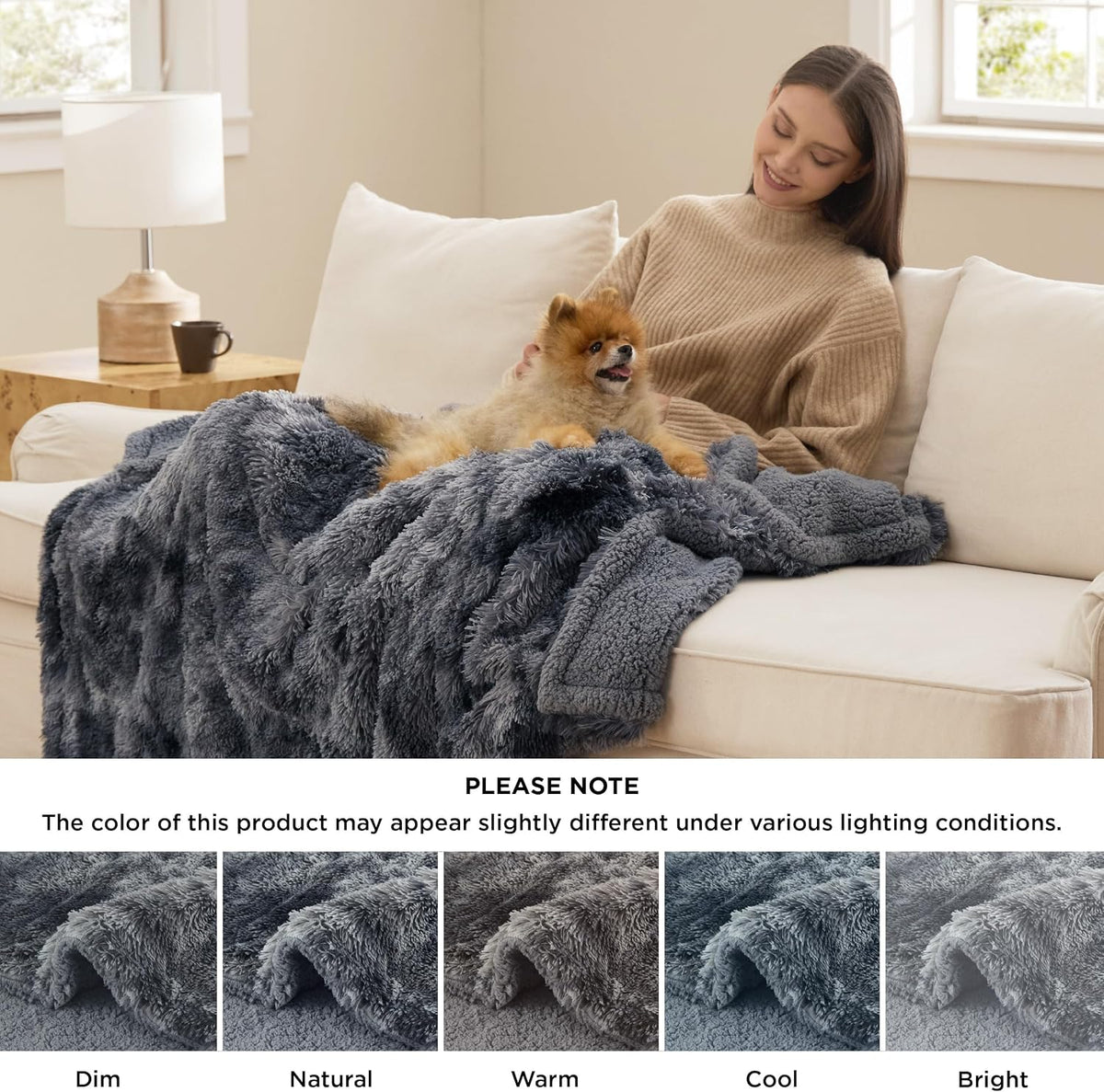 Bedsure Waterproof Dog Blankets for Large Dogs, Fluffy Faux Fur - Tie-dye Grey / XXL(60x80") - image 2