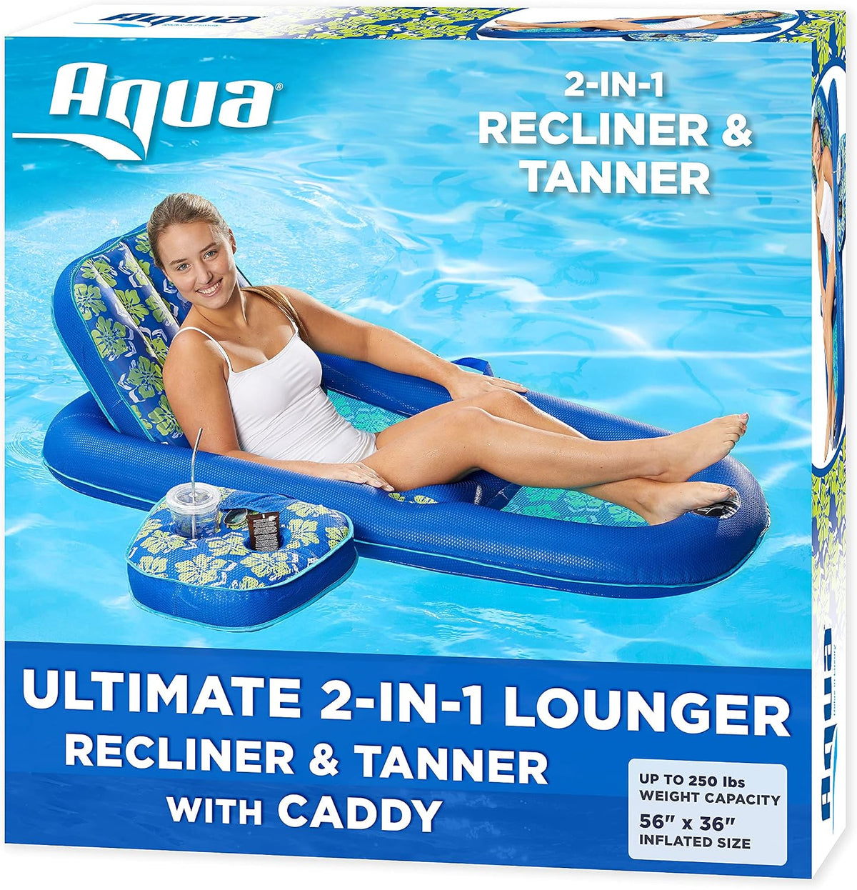 Aqua Campania Ultimate 2-in-1 Pool Float Lounge - One Size / Campania Royal/Lime Hibiscus - XLarge - image 2