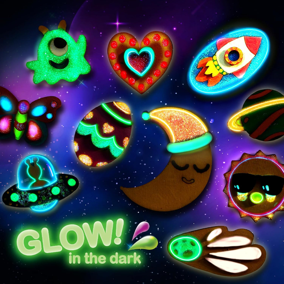 JOYIN 12 Wooden Magnet Painting Kit - Glow in Space - image 2