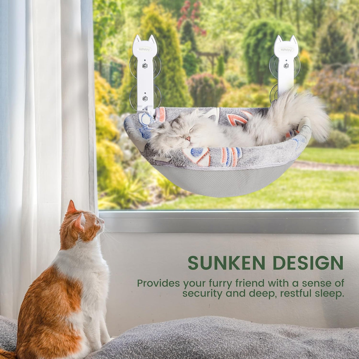 2-Pack Large Cat Window Perch, Cordless Foldable Cat Hammock – Essentials for Cats - Grey Deep Perch / 1 Pack - M - image 3