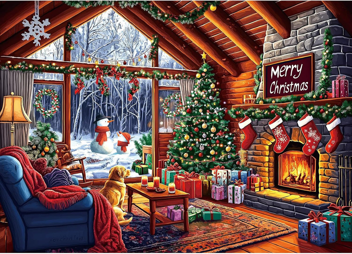 Vintage Paint Hummingbird Flower 500 Piece Puzzles for Adults - Colorful-1000 Piece-christmas Cabin / 27.5" X 19.7"