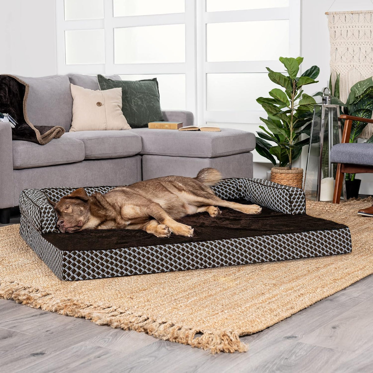 Furhaven Orthopedic Dog Bed for Large Dogs w/ Removable Bolsters - Diamond Brown (Plush & Woven Décor) / Jumbo Plus - image 3